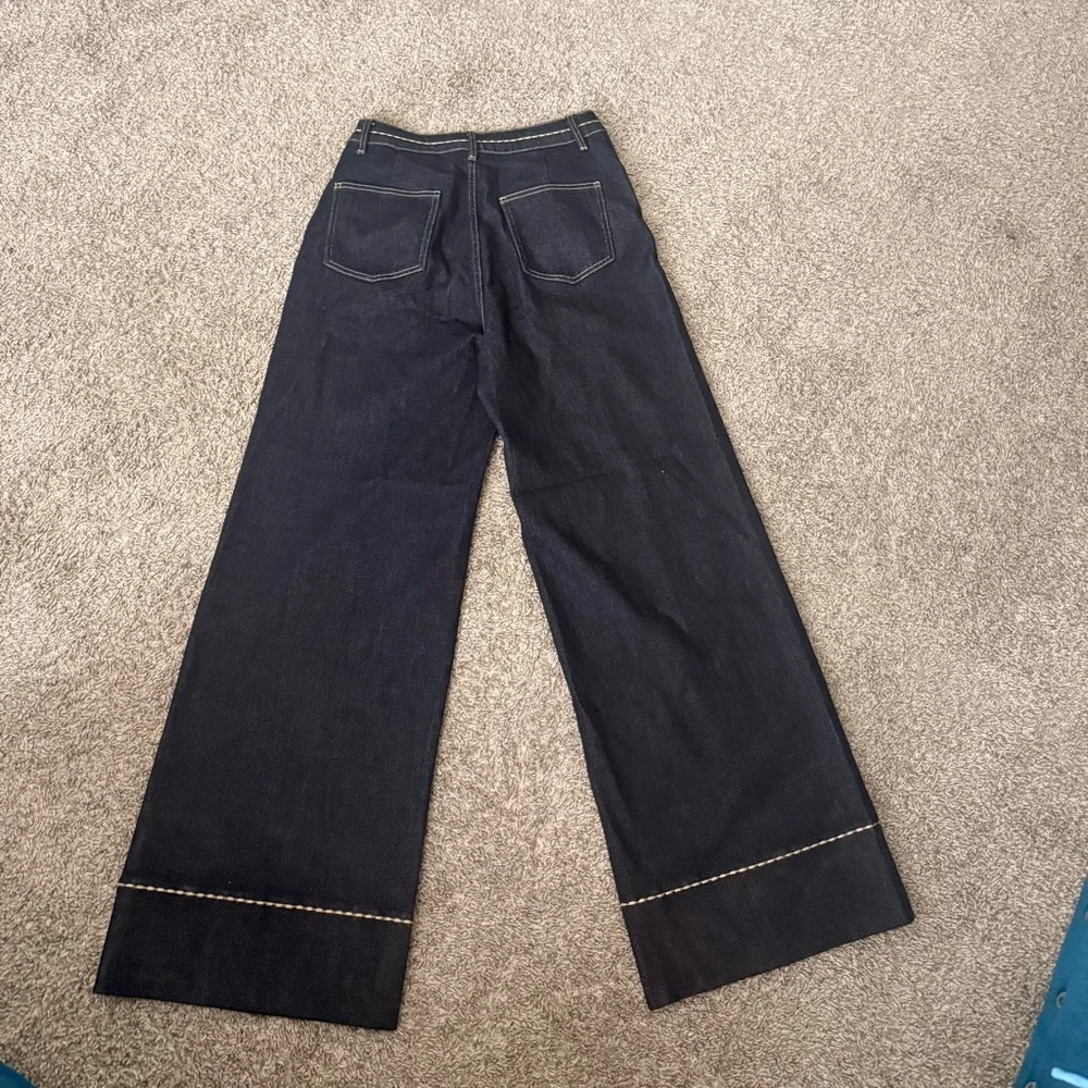 Commense Black High-Rise Wide-Leg Jeans with Contrast Stitching size 8 - Picture 7 of 10